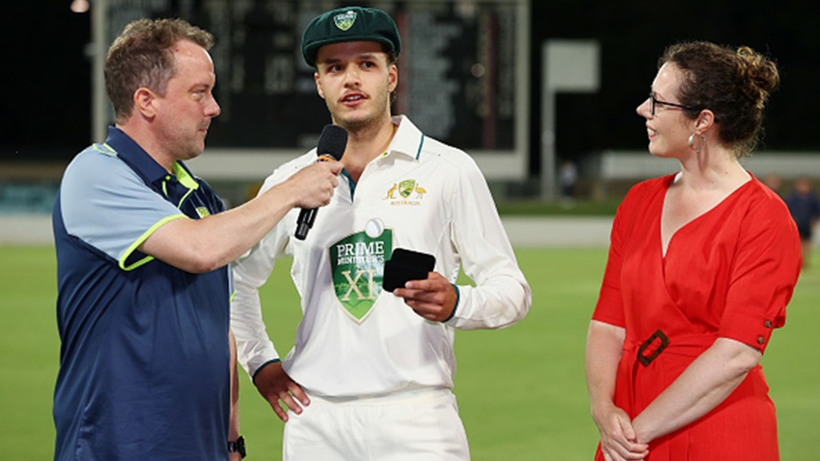 19-year-old Sam Konstas reveals how Tim Paine's advice led to his century vs India but regrets not facing Jasprit Bumrah Alicia Payne MP Federal Member for Canberra presents the the man of the match award to Sam Konstas of the PM's XI after day two of the tour match against India at Manuka Oval on December 01.