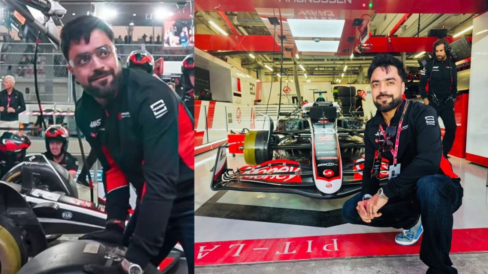 Watch: Cricketer Rashid Khan turns F1 driver, spotted at Haas team's pit stop leaving fans in awe Rashid Khan at Haas F1 team pit stop