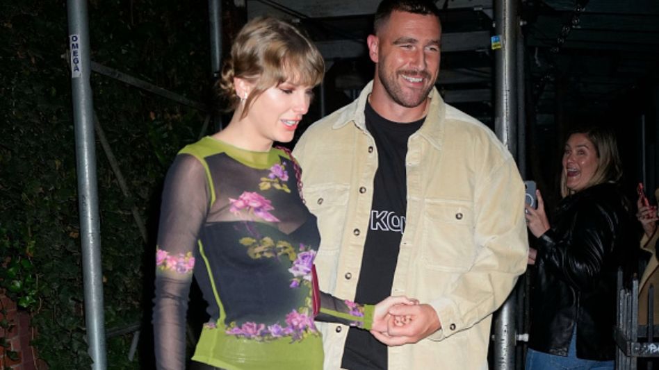 Travis Kelce and Taylor Swift in the frame