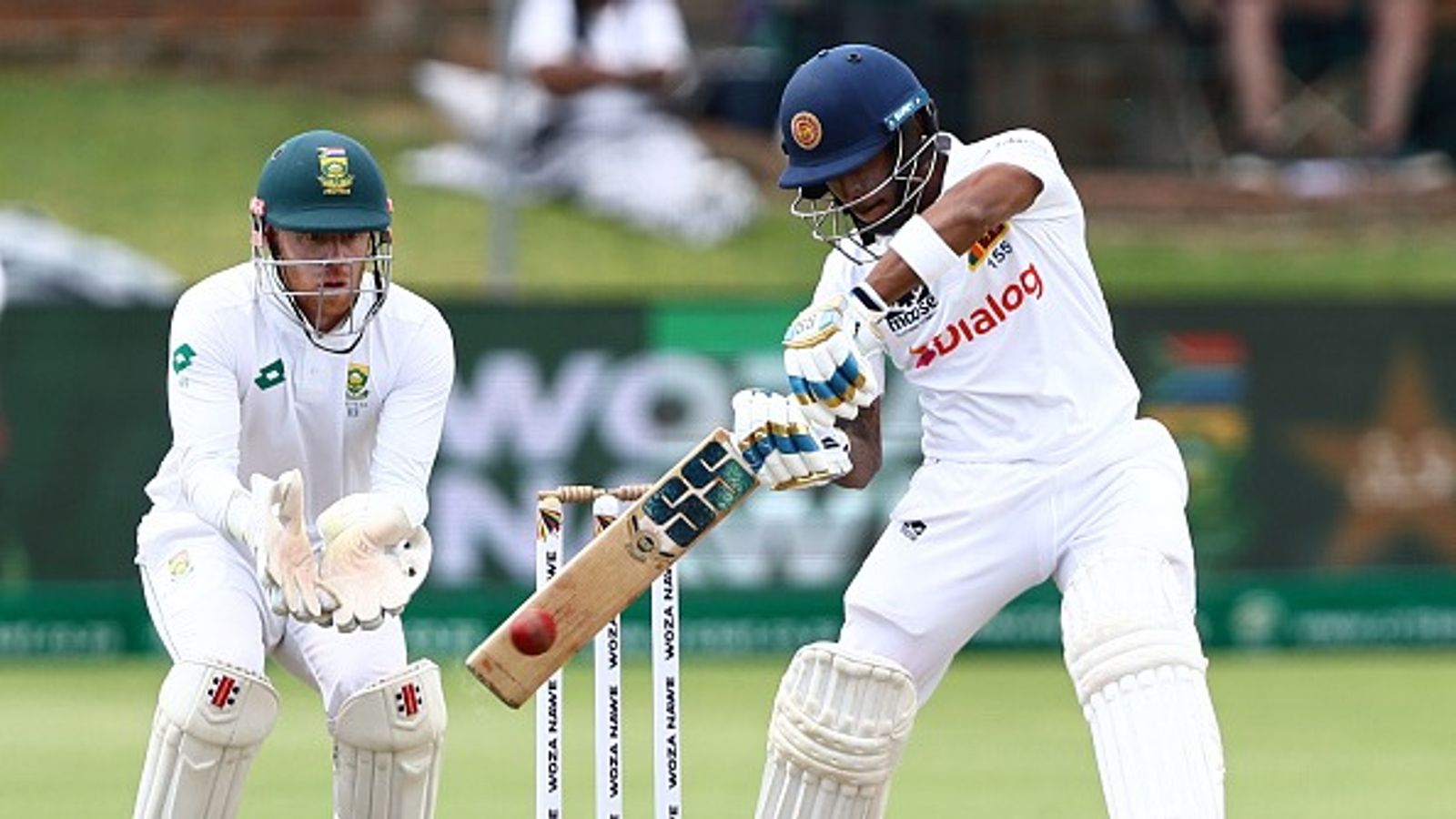 SA vs SL, 2nd Test: Pathum Nissanka's solid 89 leaves Sri Lanka well placed at 242/3 after Kyle Verreynne's 105 helped SA post 358 on Day 2 Sri Lanka's Pathum Nissanka (left) plays a shot while South Africa's Kyle Verreynne looks on during 2nd Test