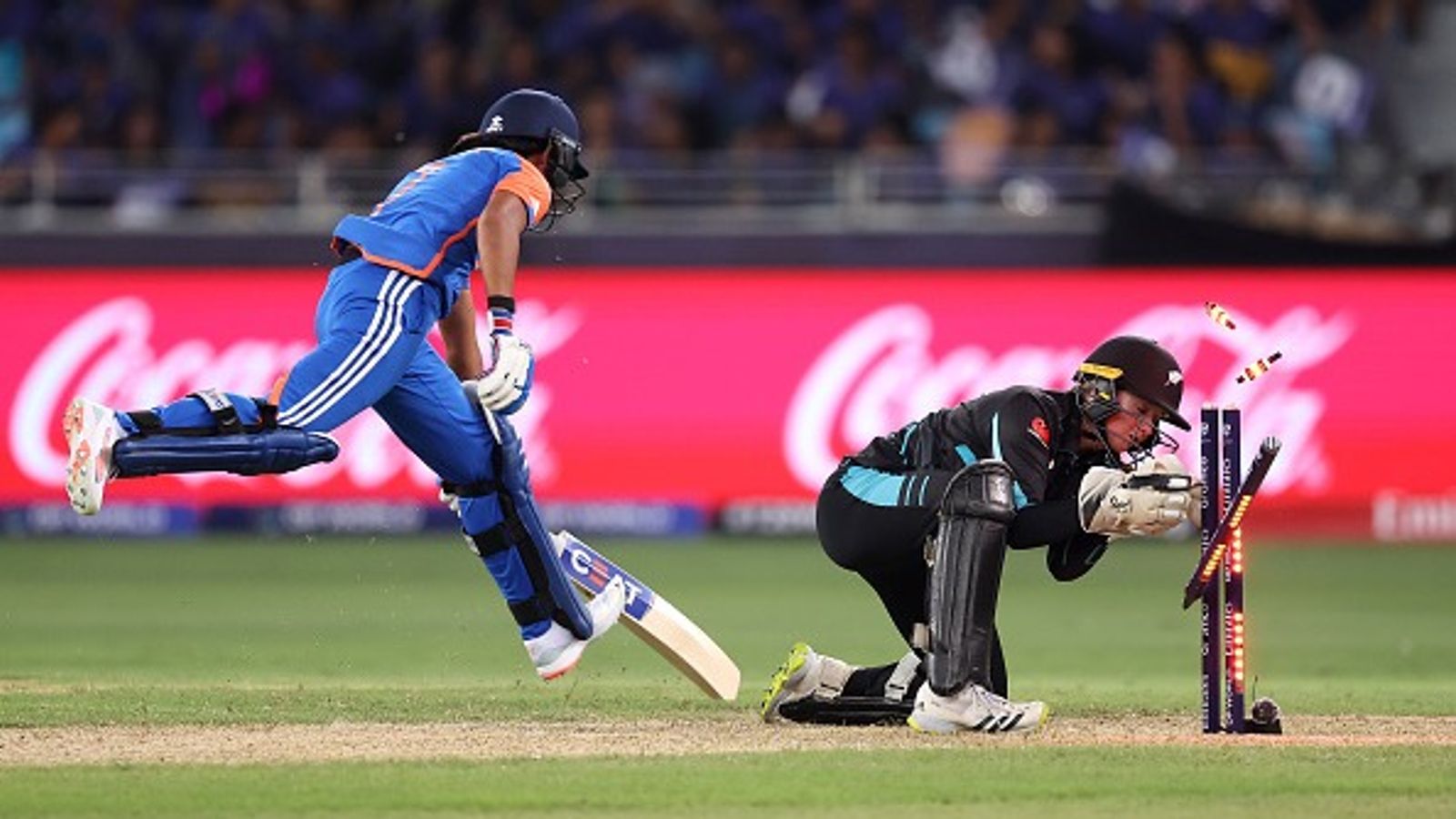 BCCI announces India's squads for T20I and ODI series against this team, 3 uncapped players rewarded New Zealand's Izzy Gaze attempts run out India's Harmanpreet Kaur during the ICC Women's T20 World Cup 2024 match