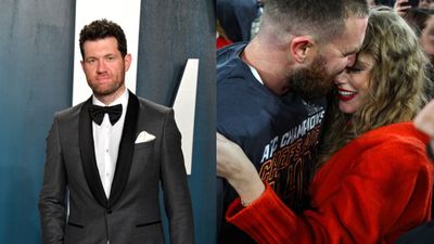 Lion King actor shares a hilarious misunderstanding story with Chiefs Star Travis Kelce in spotlight at Oscars party alongside Taylor Swift Bill Eichner and Travis Kelce - Taylor Swift in the frame