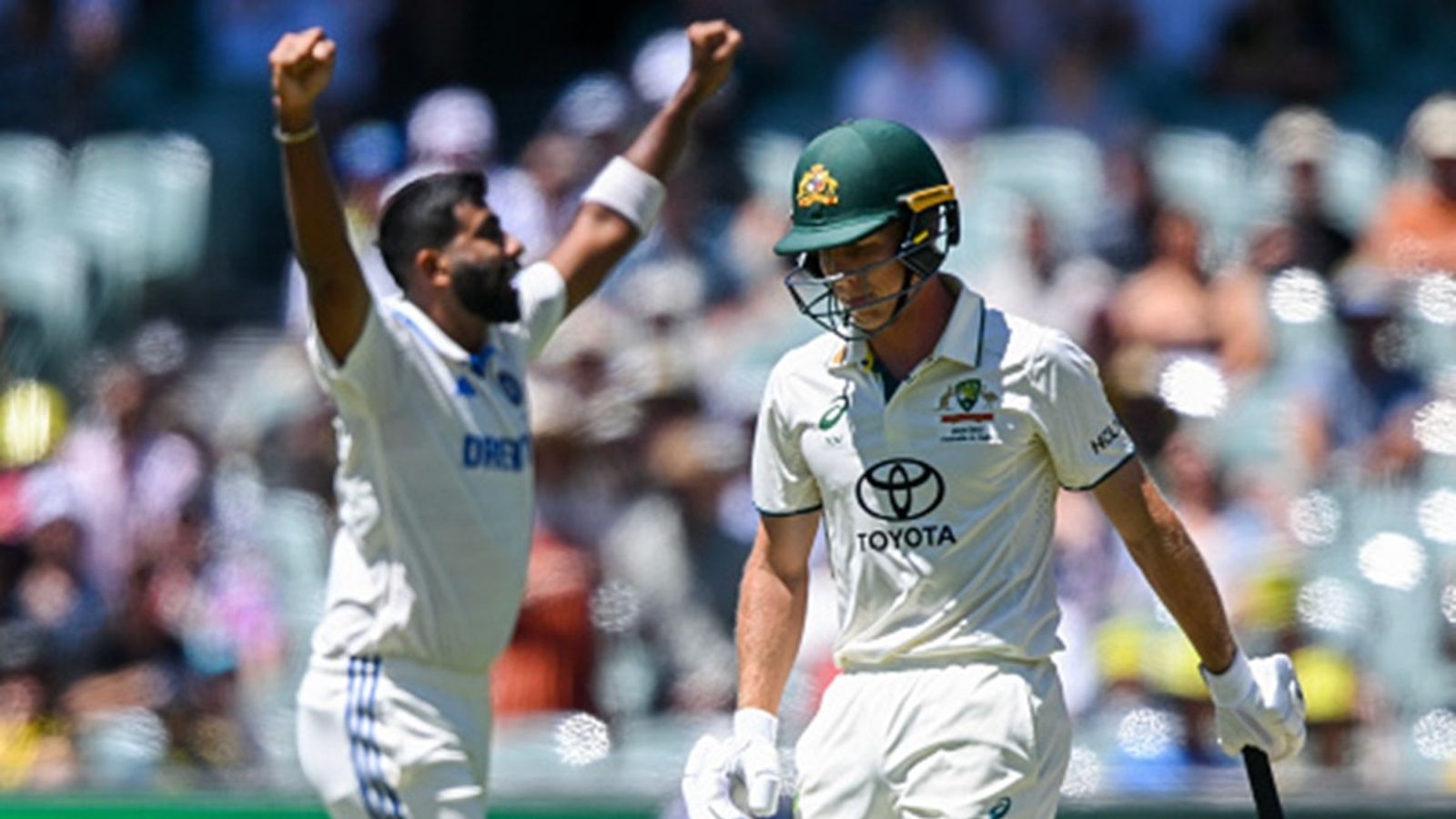 'Devastated, I get the dream come true and it didn't...': Nathan McSweeney reacts after getting replaced in Test squad by teenager Jasprit Bumrah of India celebrates the wicket of Nathan McSweeney of Australia during day two of the Men's Test Match series between Australia and India at Adelaide Oval on December 07, 2024.