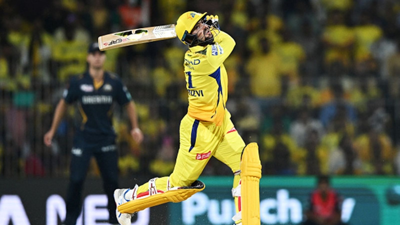 Released by CSK and picked by Delhi Capitals, UP captain smashes fastest double century as he tonks 20 sixes, 13 fours in 97-ball 201 Sameer Rizvi plays a shot during the Indian Premier League (IPL) Twenty20 cricket match between Chennai Super Kings and Gujarat Titans at the MA Chidambaram Stadium in Chennai on March 26, 2024.