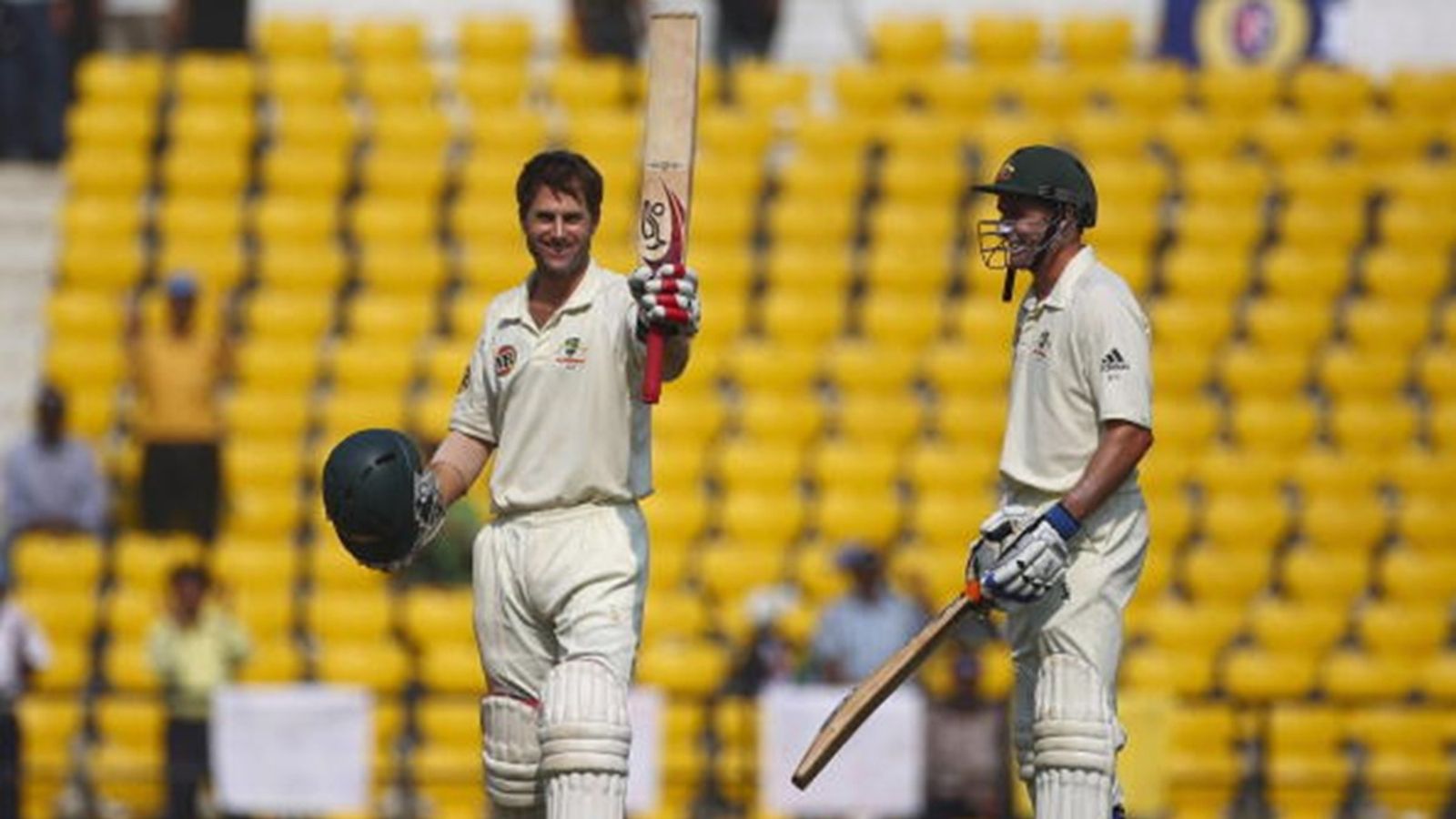 'I don't know what the Indians are thinking at the moment': Former Australia opener on Akash and Jadeja's press meets in Hindi leading to frustration for Aussie media Simon Katich (L) of Australia celebrates reaching his century during day three of the Fourth Test match between India and Australia at Vidarbha Cricket Association Stadium on November 8, 2008 in Nagpur.