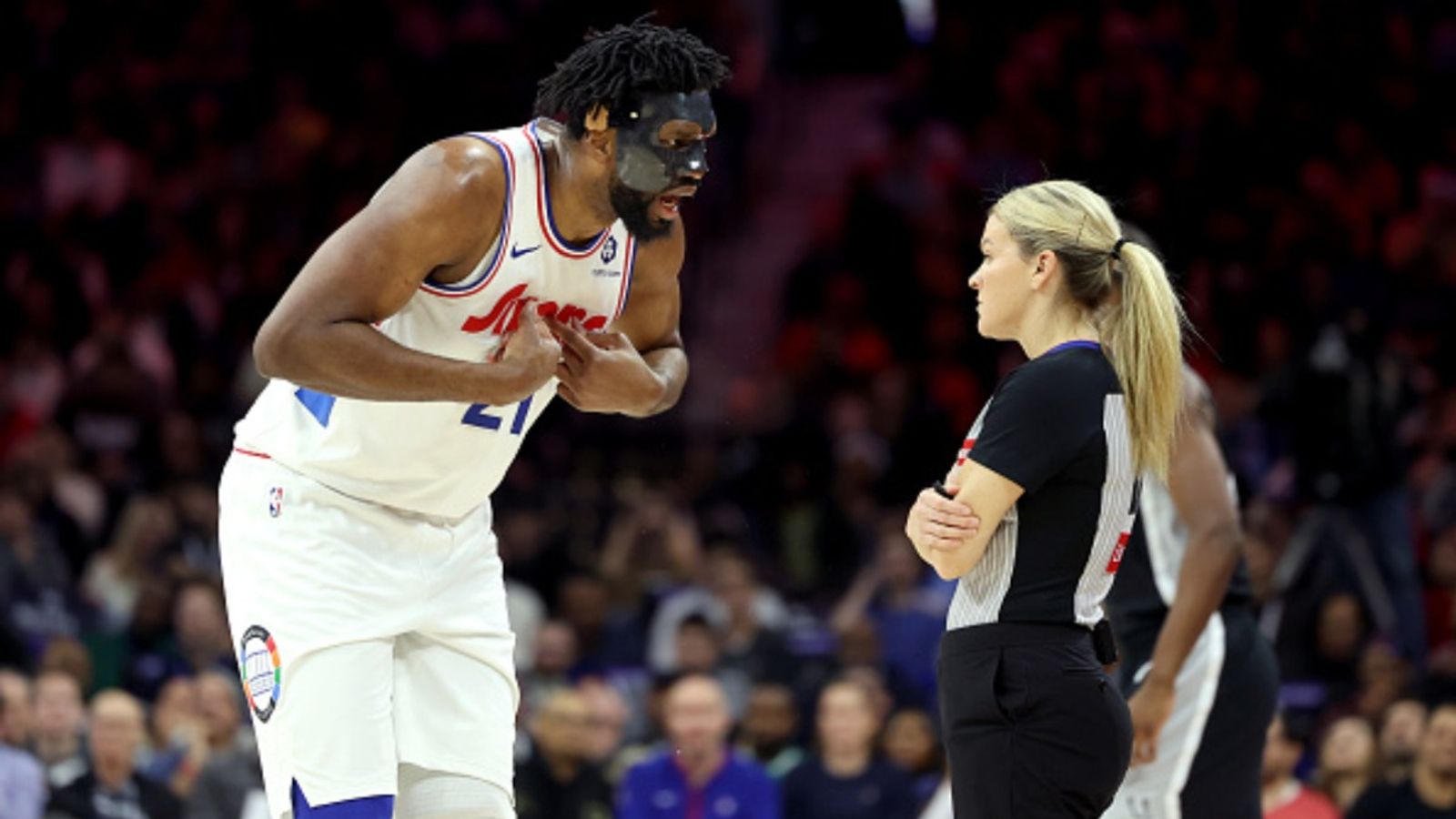 Philadelphia's Joel Embiid ejected after heated confrontation with woman referee, know details Joel Embiid in the frame arguing with refree
