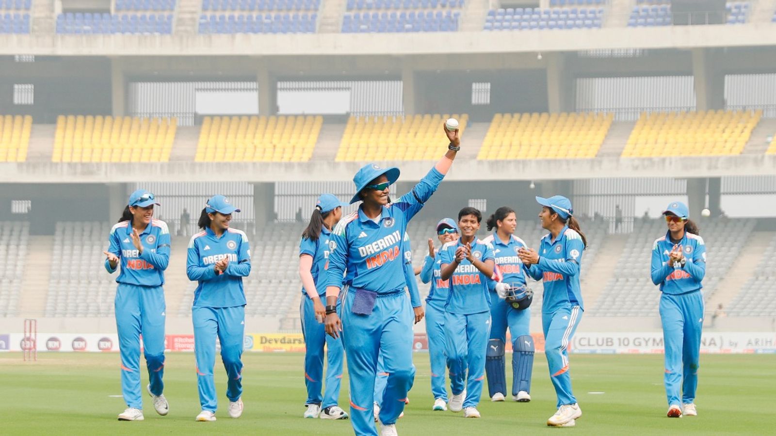 IND W vs WI W: Deepti Sharma's sizzling 6-fer coupled with unbeaten 39 help India stifle West Indies in 3rd ODI to complete series whitewash India's star all-rounder Deepti Sharma along with her teammates in this frame
