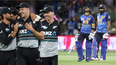 NZ vs SL: Sri Lanka lose 8 wickets in a span of 37 runs in epic batting collapse as Jacob Duffy helps New Zealand pull off dramatic win in 1st T20I From Left: New Zealand's Jacob Duffy celebrates with his teammates while Sri Lanka's Pathaum Nissanka and Bhanuka Rajapaksa look on in this frame