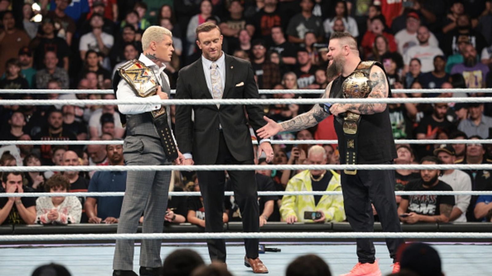 WWE veteran makes his feelings known for Kevin Owens's promo after Saturday Night Smackdown - "I didn't like it" Kevin Owens, Cody Rhodes and Nick Aldis in the frame