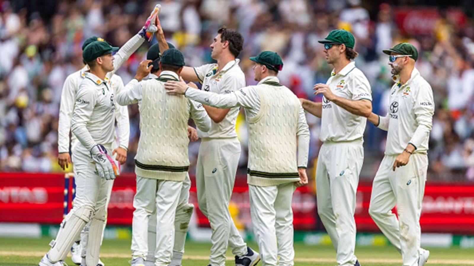 Massive setback for Australia: Middle-order batter ruled out of Sydney Test due to low-grade calf strain while fielding on Day 4 Team Australia celebrate the fall of a wicket during day three of the Boxing Day Test match of Border Gavaskar trophy between Australia and India at the Melbourne Cricket Ground on December 28, 2024.