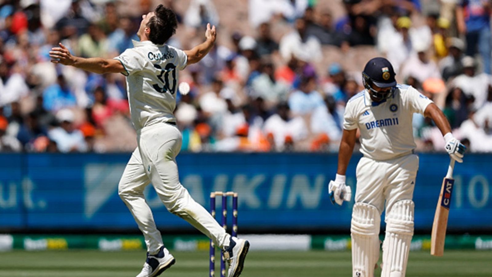 Pat Cummins becomes first captain in 147 years to achieve this feat with Rohit Sharma's wicket, breaks Imran Khan and Richie Benaud's record Pat Cummins of Australia celebrates the dismissal of Rohit Sharma of India (R) during day five of the Men's Fourth Test Match in the series between Australia and India at Melbourne Cricket Ground on December 30, 2024 in Melbourne.