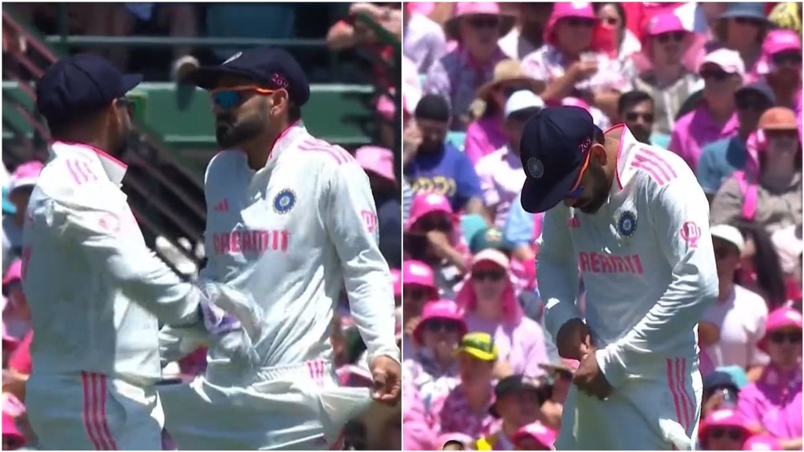 Provoked by Australian crowd, Virat Kohli trolls them by imitating the sandpaper act in over after Steve Smith's dismissal; video goes viral Provoked by Australian crowd, Virat Kohli trolls them by imitating the sandpaper act in over after Steve Smith's dismissal; video goes viral