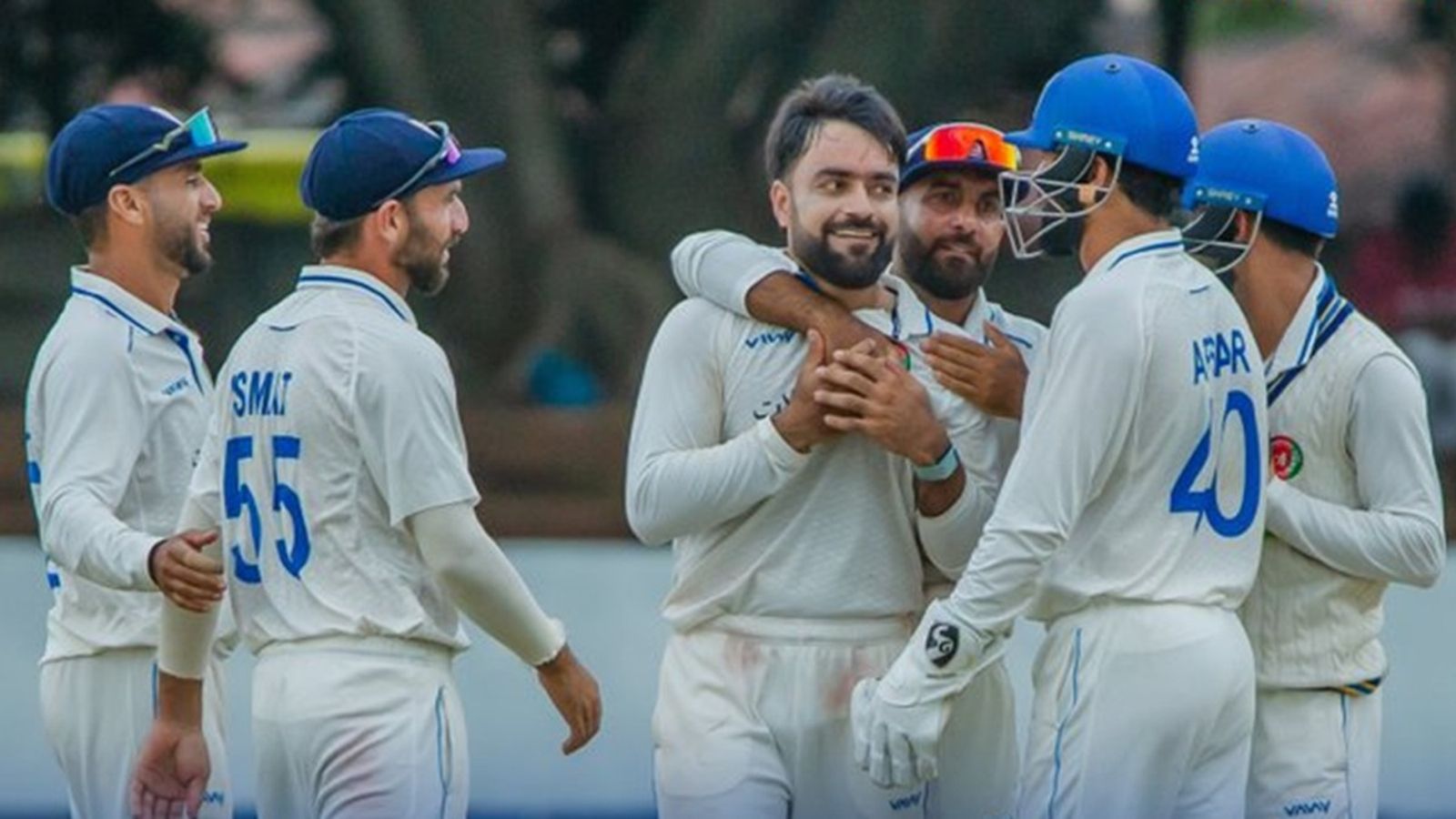 ZIM vs AFG: Rashid Khan scripts history with 7-wicket haul as Afghanistan win their first Test since 2021, beat Zimbabwe by 72 runs Rashid Khan celebrates Afghanistan's Test win against Zimbabwe.