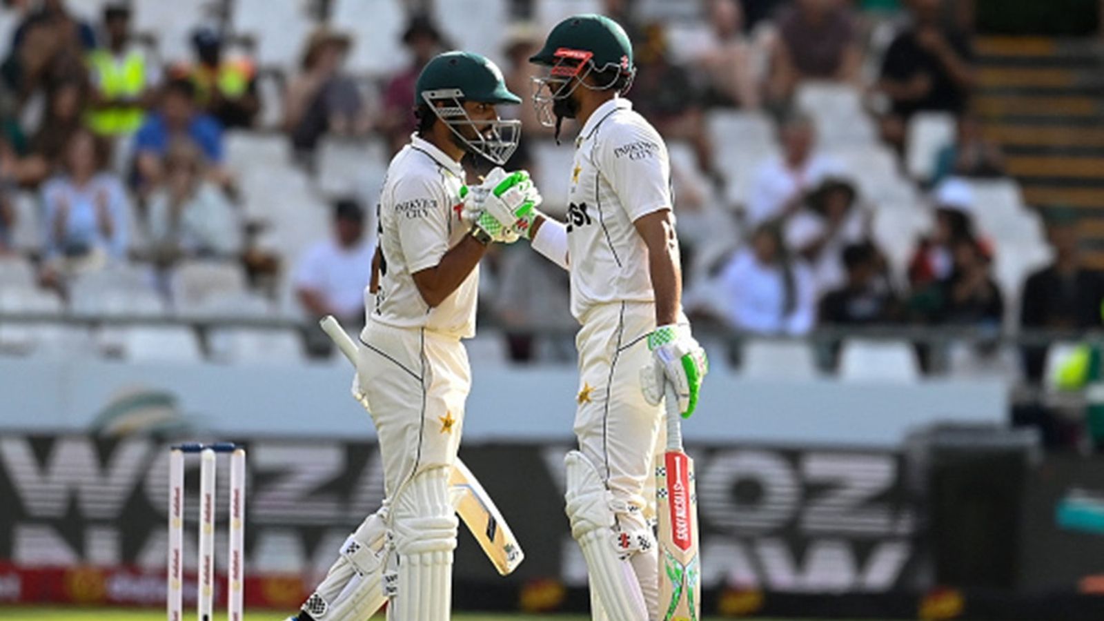 Babar Azam, Shan Masood combine to break all-time Test record during follow-on , stage Pakistan's comeback against South Africa in Cape Town Pakistan's Babar Azam (L) and captain Shan Masood (R) celebrate their 200 runs partnership during the third day of the second international Test against South Africa at Newlands stadium in Cape Town on January 5.