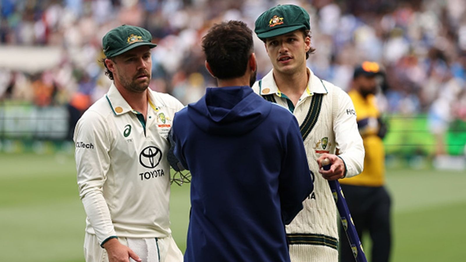 'I had a little chat after the game telling him...': Sam Konstas reveals conversation with 'idol' Virat Kohli after Border-Gavaskar series win Sam Konstas of Australia speaks with Virat Kohli of India at the end of play on day five of the Men's Fourth Test Melbourne Cricket Ground on December 30, 2024.