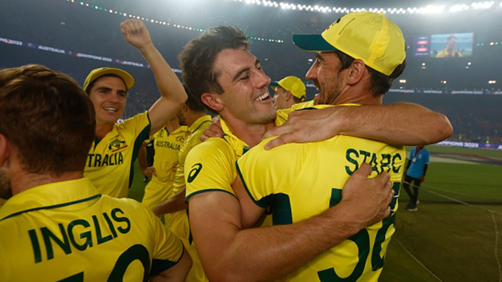 Australia's ICC Champions Trophy 2025 squad announced, Pat Cummins named despite injury; no place for World Cup 2023-winning squad member and star left-arm pacer Pat Cummins and Mitchell Starc of Australia celebrate after the ICC Men's Cricket World Cup India 2023 Final between India and Australia at Narendra Modi Stadium on November 19, 2023 in Ahmedabad.