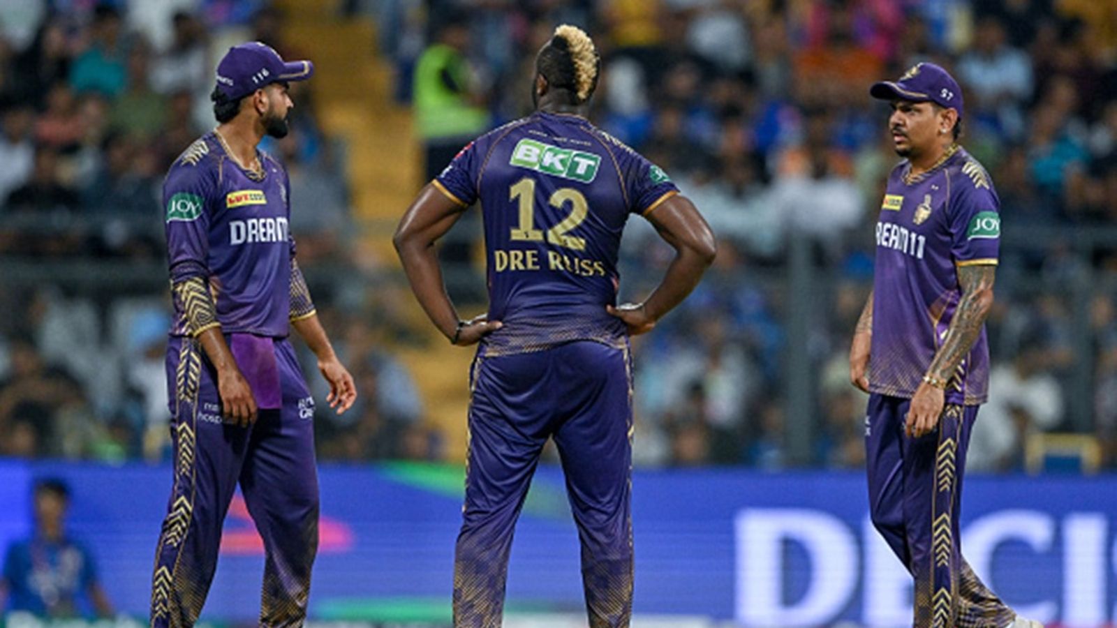 'I take out-of-the-box calls you won't even imagine': Shreyas Iyer reveals when his gut call led to a message from KKR dugout in IPL 2024 final Shreyas Iyer Shreyas Iyer, Andre Russell and Sunil Narine having a discussion during IPL 2024 match.
