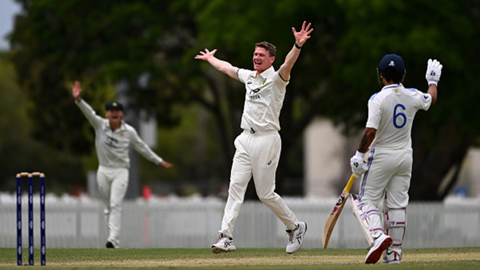 Cricket Australia announces squad to take on England Lions on January 30, one player from Border-Gavaskar Trophy squad makes the cut Brendan Doggett of Australia A appeals successfully for lbw against Baba Indrajith of India A during day three of the match between Australia A and India A at Great Barrier Reef Arena on November 02, 2024.