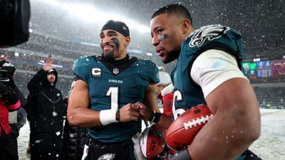 NFL Playoff Bracket 2025: NFC Championship Game confirmed after Eagles win over Rams, Here's the Updated Bracket Jalen Hurts and Saquon Barkley in the frame