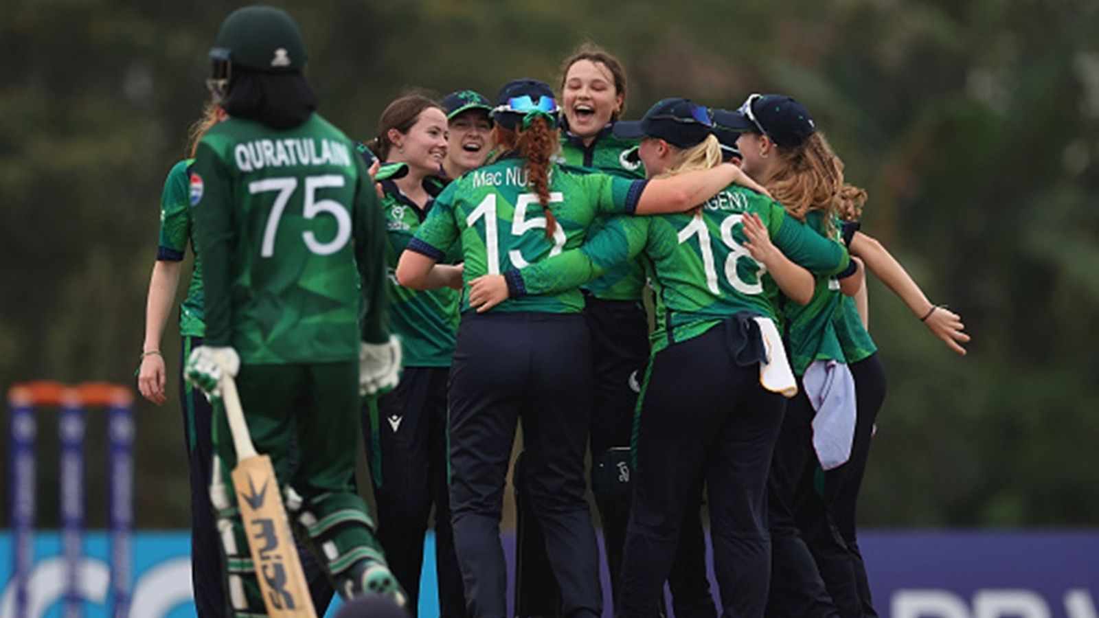 Ireland stun Pakistan with 13-run win to deliver knockout punch in Under-19 T20 World Cup 2025 Ireland players celebrate winning the ICC Women's U19 T20 World Cup 2025 match between Pakistan and Ireland at Johor Cricket Academy Oval on January 22, 2025 in Malaysia.
