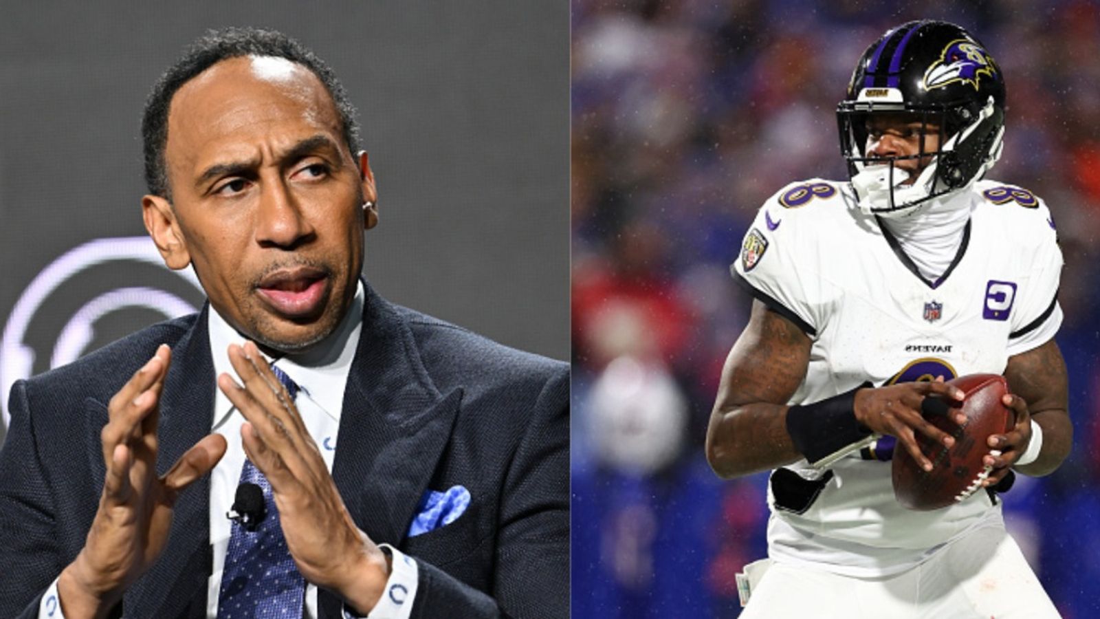 Stephen A. Smith Shares Blunt Opinion on Ravens' QB Lamar Jackson Potentially Winning NFL MVP Award for the Third Time, 'Greatness demands more than...' Stephen A Smth and Lamar Jackson in the frame.