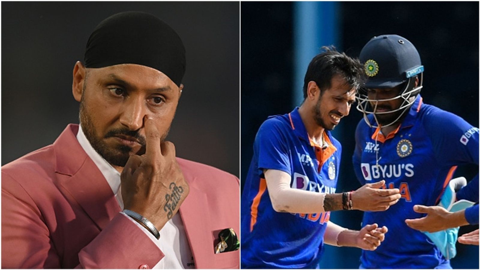 'I don't know what wrong he did that he doesn't fit this team': Harbhajan Singh feels bad for Yuzvendra Chahal, Sanju Samson after Champions Trophy 2025 snub Harbhajan Singh as a commentator; Yuzvendra Chahal and Sanju Samson in action.