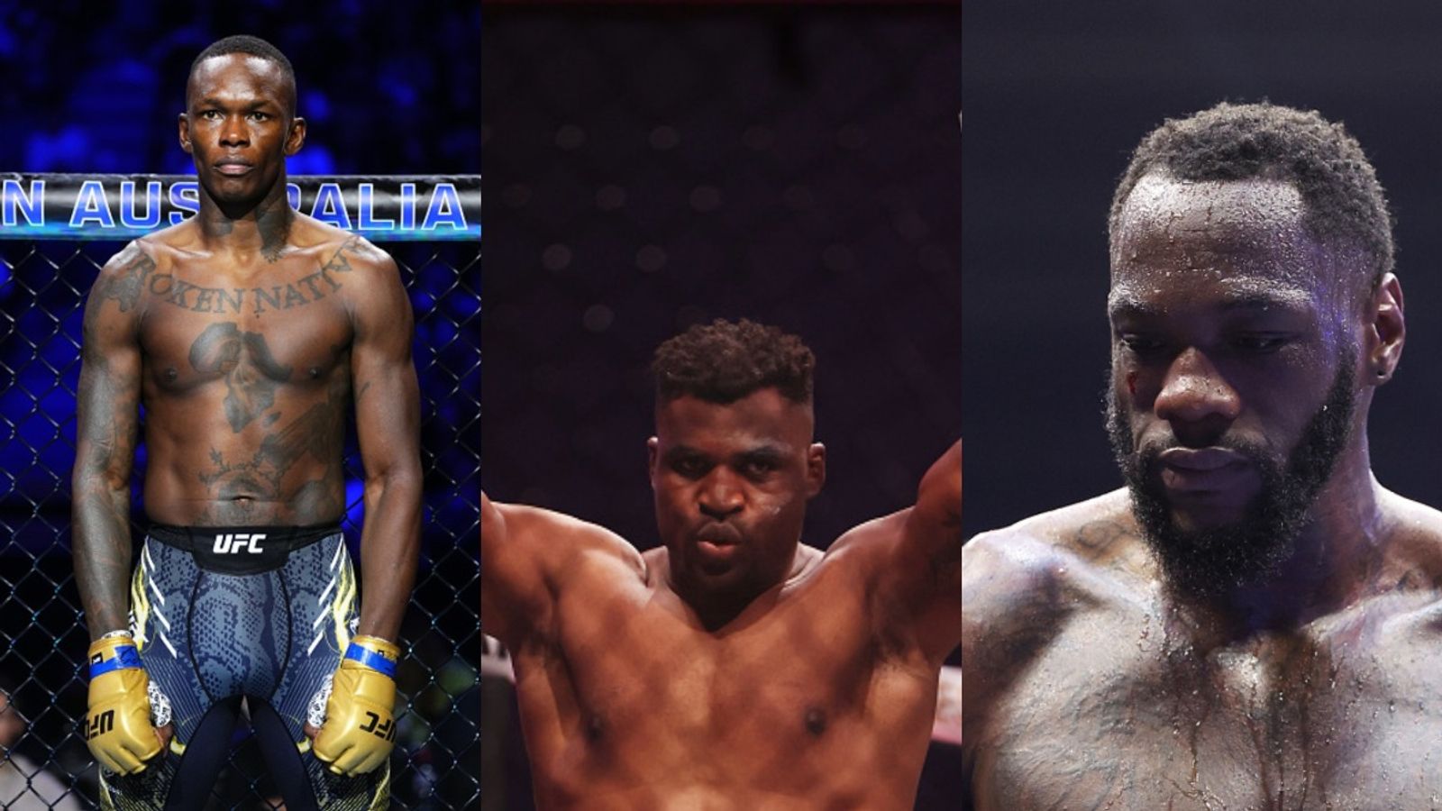 UFC News: Israel Adesanya shares his pick on the Francis Ngannou vs. Deontay Wilder potential fight Israel Adesanya, Francis Ngannou, and Deontay Wilder in the frame (via Getty)