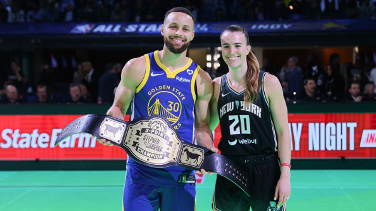 Stephen Curry's former teammate to join him and Sabrina Ionescu for the iconic three-point contest Stephen Curry and Sabrina Ionescu during the three point contest (via Getty)
