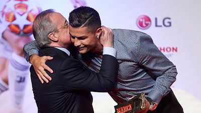 Real Madrid Pays Earnest Tribute to Cristiano Ronaldo on the Occasion of Club Legend's 40th Birthday Real Madrid president Florentino Perez and Cristiano Ronaldo in the frame.