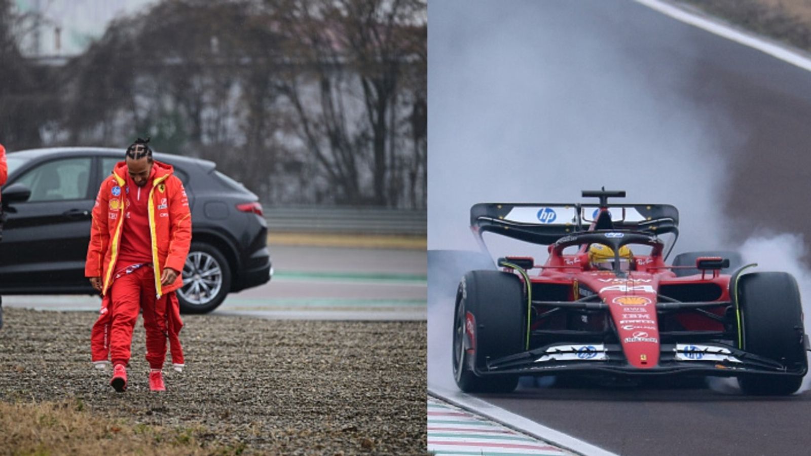 Lewis Hamilton’s Ferrari crash unveils a surprising Mercedes connection—Discover the details Details of Lewis Hamilton's Barcelona crash (via Getty)