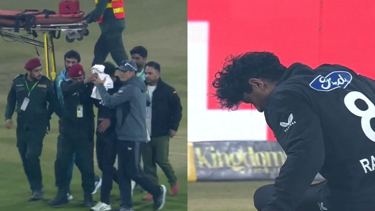New Zealand suffer big injury blow ahead of Champions Trophy as Rachin Ravindra left bleeding after ball hits him on the head