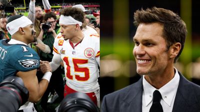 NFL Legend Tom brady shares a message to Patrick Mahomes following Super Bowl 2025 loss against Eagles Saquon Barkley, Patrick Mahomes and Tom Brady in the frame