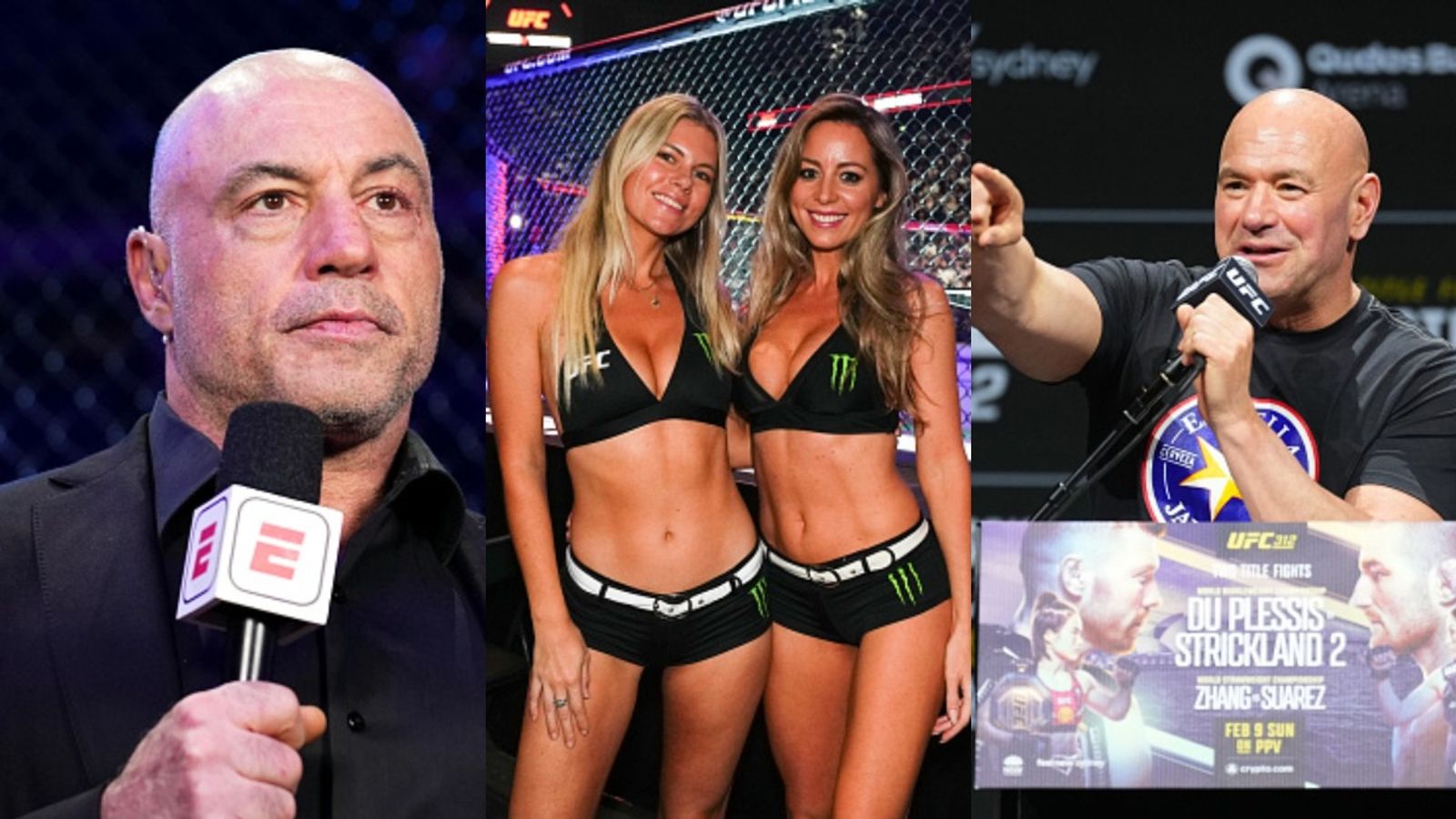 WATCH: Joe Rogan sparks laughter by slipping Dana White into the ring girl lineup Dana White, Joe Rogan and UFC Ring Girls in the frame (via Getty)