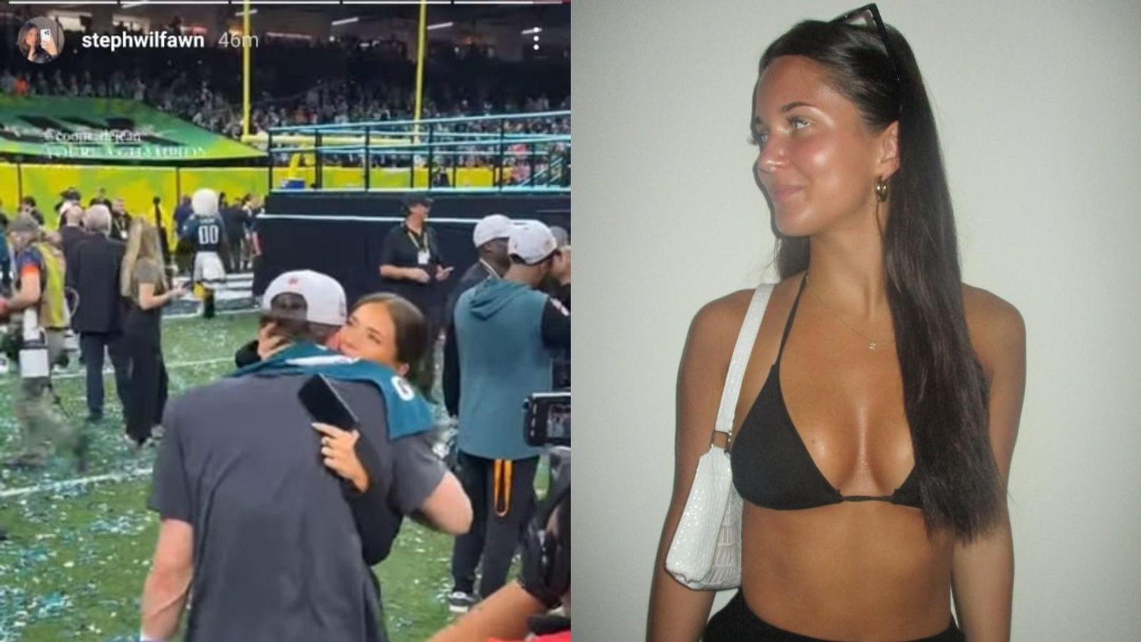 Cooper DeJean's girlfriend reacts after NFL rookie's ravishing Super Bowl touchdown on his Birthday powering Eagles rout Chiefs Cooper DeJean and Steph Wilfawn in the frame