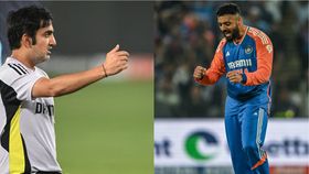 India's head coach Gautam Gambhir (L) and star spinner Varun Chakravarthy in frame India's head coach Gautam Gambhir (L) and star spinner Varun Chakravarthy in frame