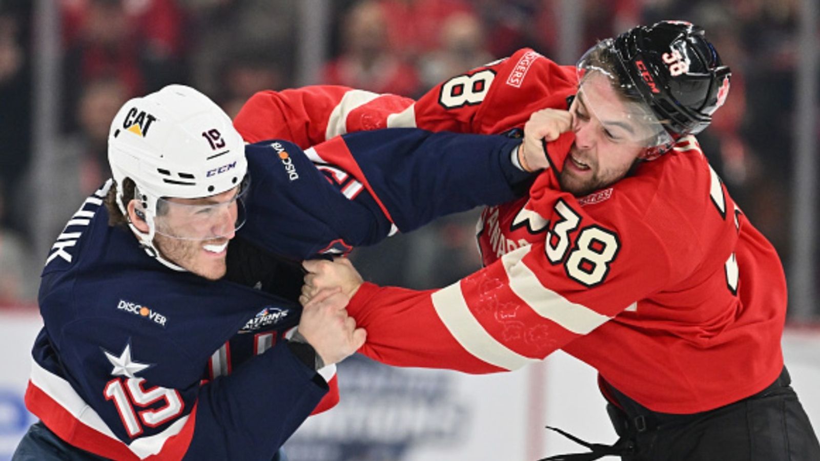 USA and Canada hockey game kicks off with three fights in the first nine seconds USA and Canada hockey game kicks off with three fights in the first nine seconds