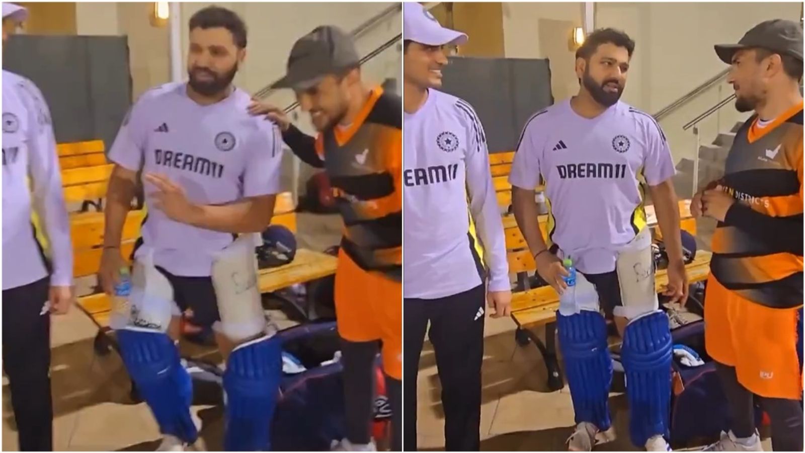 'Aap humara pair todne ki koshish kar rahe the': Rohit Sharma teases local UAE left-arm pacer who oozed class during net sessions; watch viral video Rohit Sharma talks to UAE left-arm pacer after a net session in Dubai.