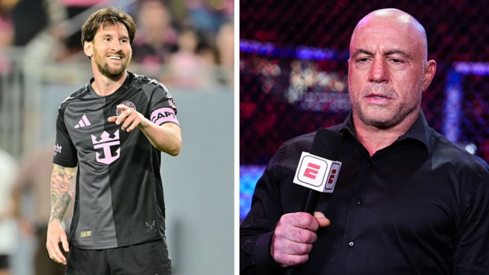 'What's that little dude's name': UFC Commentator Joe Rogan's Epic Reaction to Watching Barcelona Legend Lionel Messi Play for the First Time Lionel Messi and Joe Rogan in the frame.