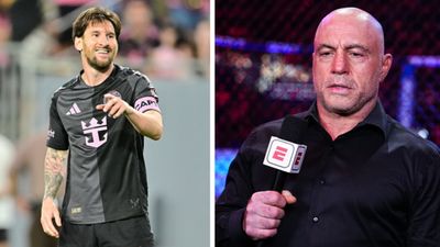 'What's that little dude's name': UFC Commentator Joe Rogan's Epic Reaction to Watching Barcelona Legend Lionel Messi Play for the First Time Lionel Messi and Joe Rogan in the frame.