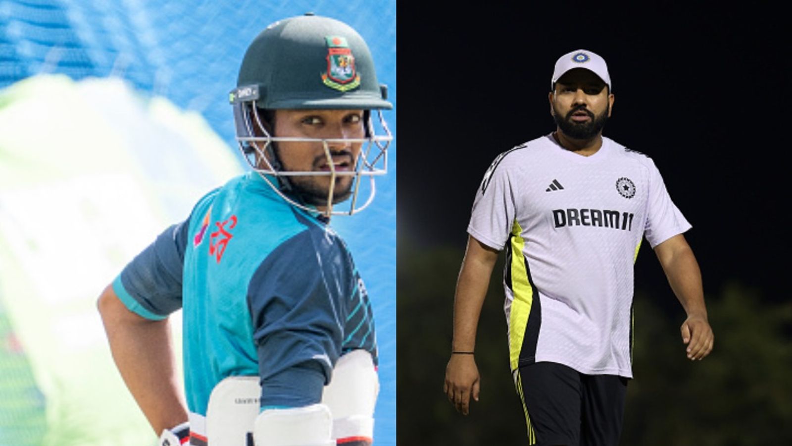 'We can beat any team in this tournament...': Najmul Hossain Shanto wants Rohit Sharma's India to be wary of Bangladesh ahead of Champions Trophy battle Bangladesh captain Najmul Hossain Shanto (L) and India skipper Rohit Sharma in frame