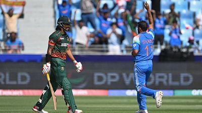 Mohammed Shami makes roaring start in Champions Trophy, strikes in the first over itself during Bangladesh clash - WATCH Mohammed Shami celebrates Soumya Sarkar's wicket