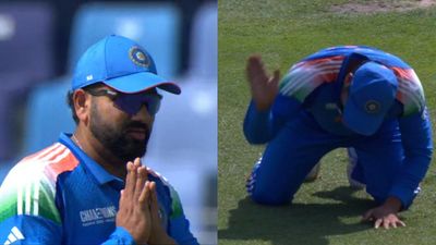 Dejected Rohit Sharma vents anger at himself after dropping sitter and denying Axar Patel Champions Trophy hat-trick, Indian captain joins hands and apologises to star all-rounder Rohit Sharma apologises to Axar Patel for dropping his hat-trick wicket catch