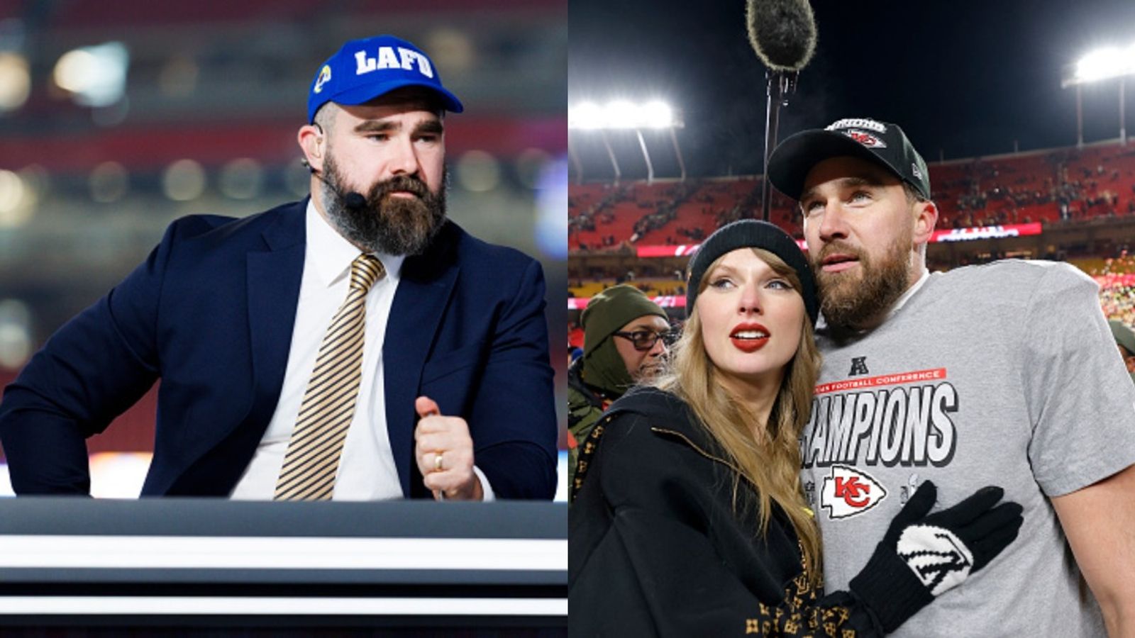 Jason Kelce spills the tea on Taylor Swift’s secret influence on Travis Kelce's NFL reign Travis Kelce, Taylor Swift and Jason Kelce in the frame (via Getty)
