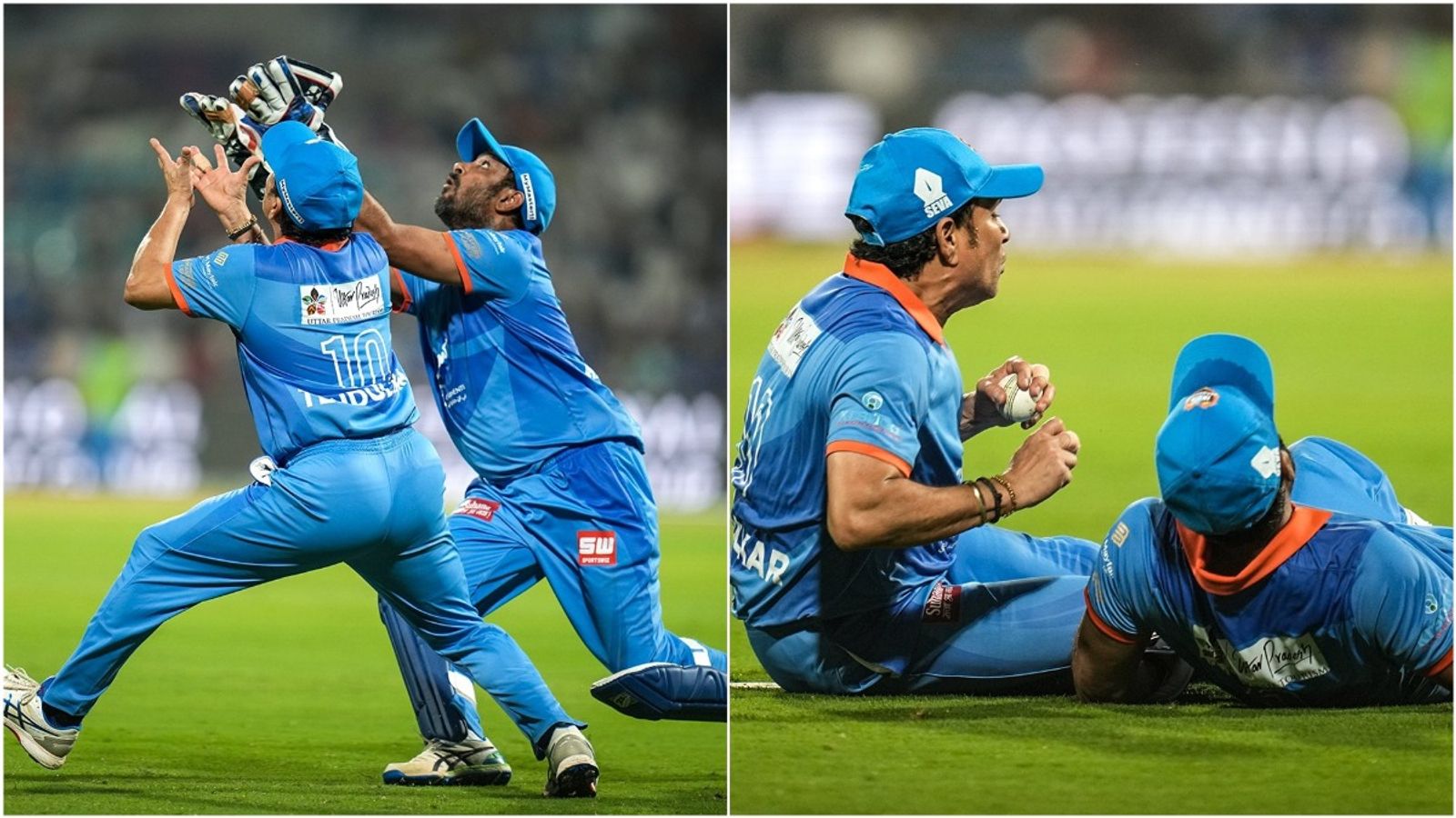 Sachin Tendulkar, Ambati Rayudu involved in collision trying to take a catch during International Masters League clash against Sri Lanka; watch video Sachin Tendulkar, Ambati Rayudu fall after getting involved in a collision during International Masters League T20 2025 opener.