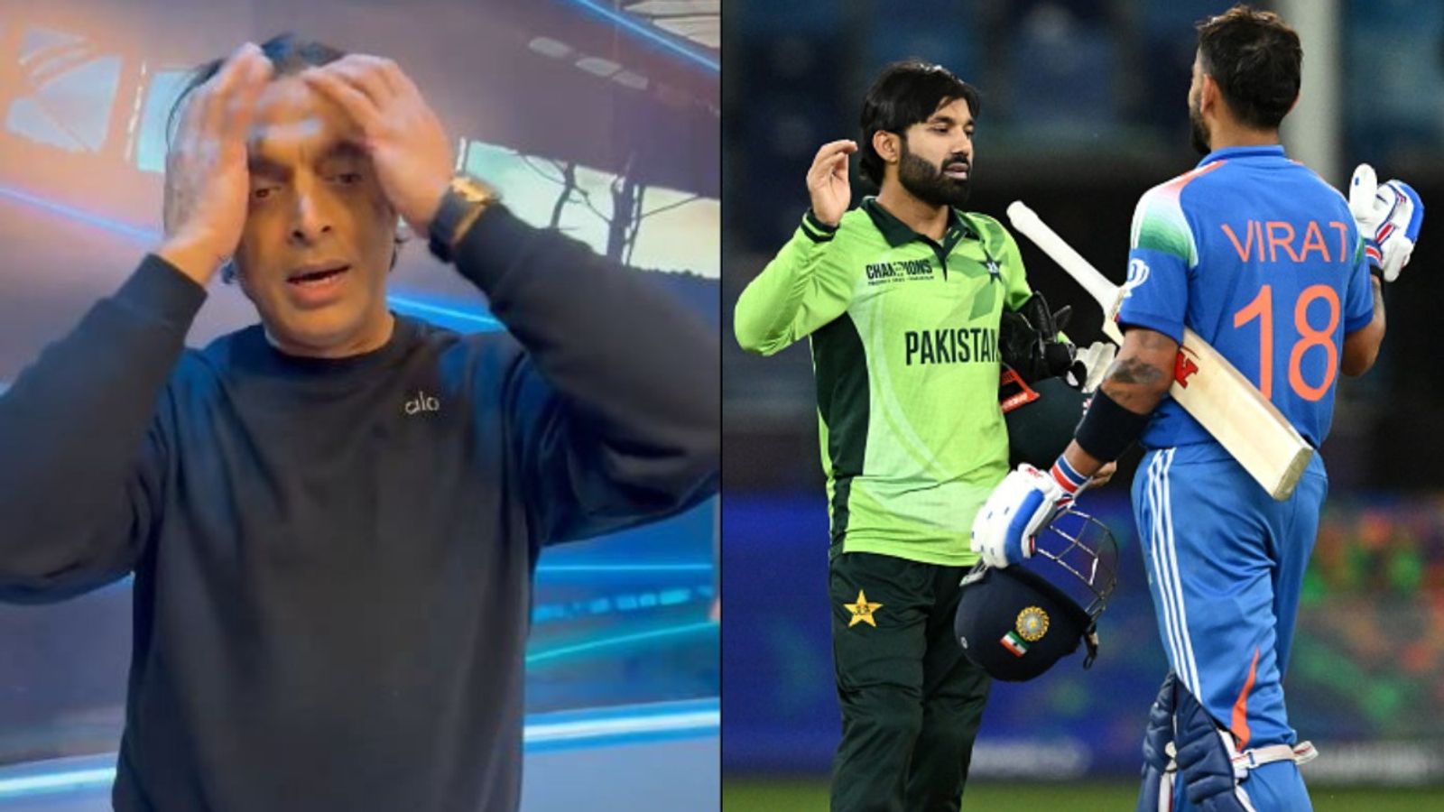 Watch: Angry Shoaib Akhtar calls PCB's 'Brainless' and 'Clueless' management post Pakistan's loss vs India in Champions Trophy, says 'We can’t blame the kids...' Pakistan's Shoaib Akhtar (L), Mohammad Rizwan and India's Virat Kohli in frame