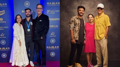 'Yeh kiska beta hain mera toh nai ho sakta hain': Agni Chopra shares heartfelt story about his dad Vidhu Vinod Chopra after getting picked by MI New York for Major League Cricket Agni Chopra, Anupama Chopra and Vidhu Vinod Chopra in the frame