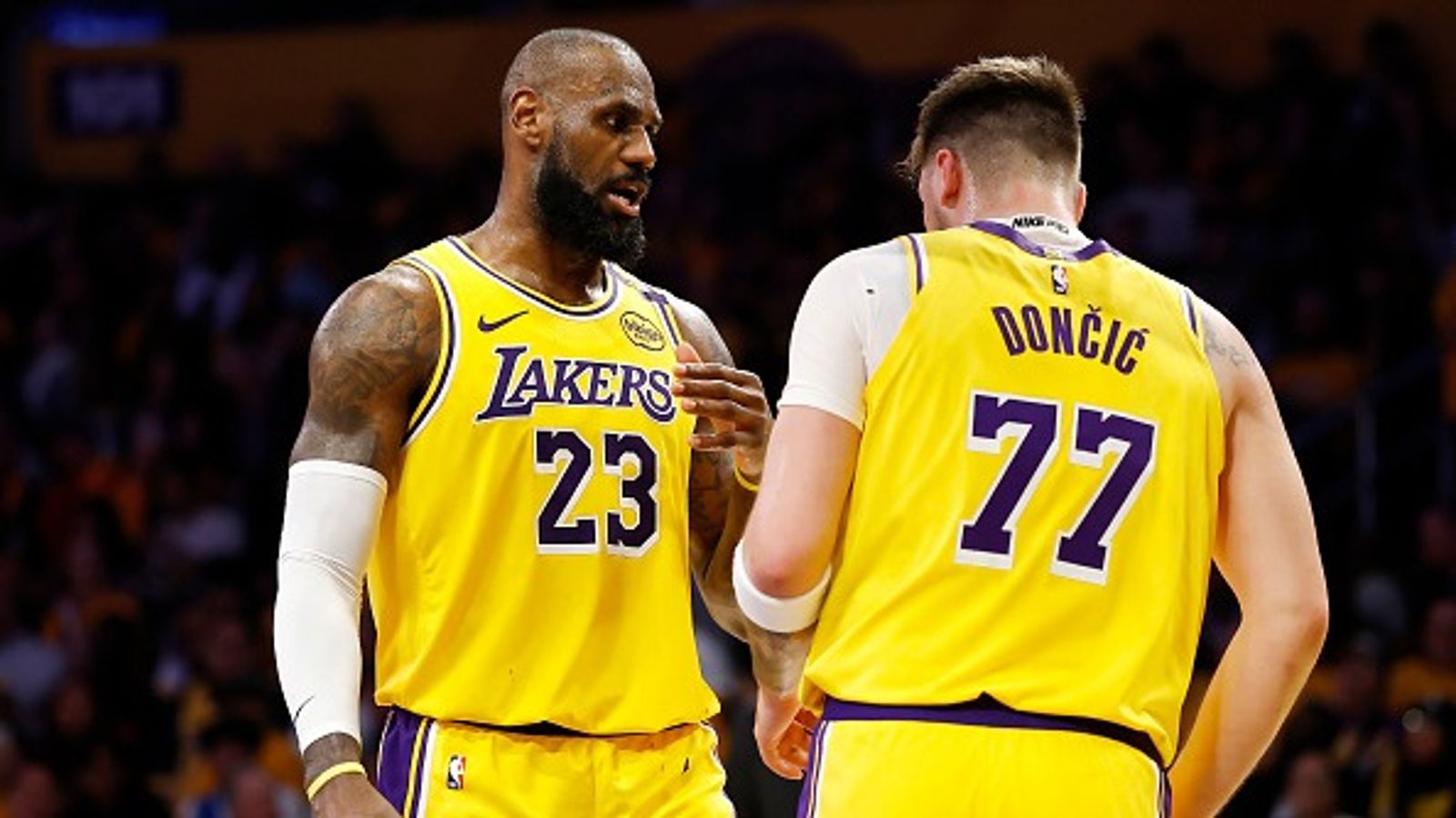 NBA Trade Rumor: Lakers Eyeing Knicks' 7 Feet Tall Center to Form Deadly Combination with Luka Doncic and LeBron James LeBron James and Luka Doncic in the frame.
