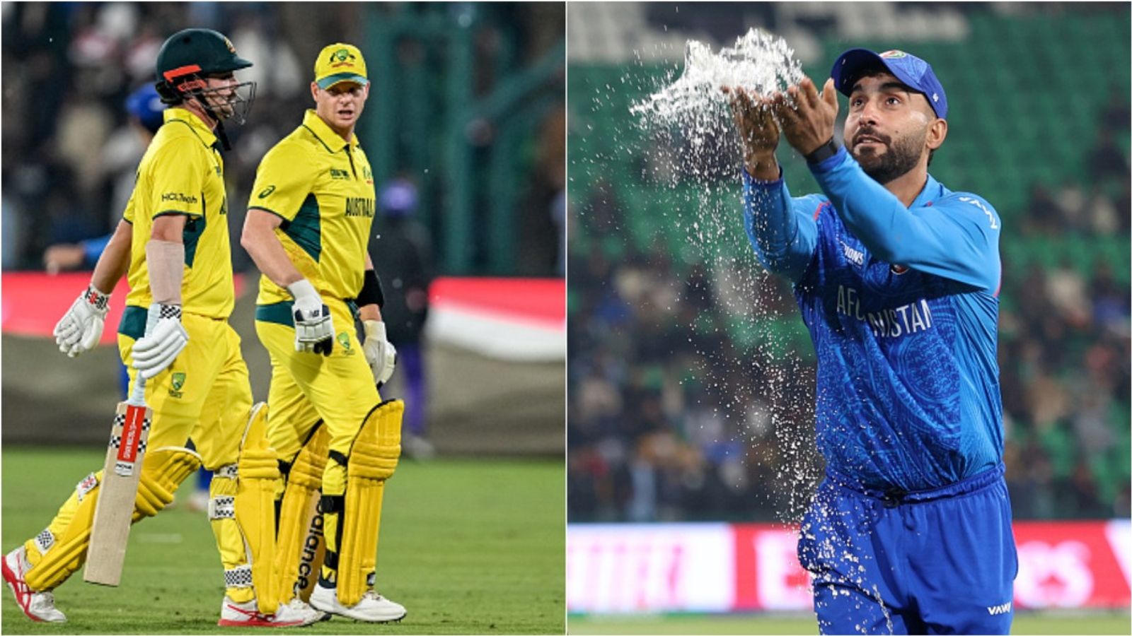 Rain gods play a part in Australia's semifinal entry as AUS vs AFG Champions Trophy clash gets abandoned, Afghanistan pray for miracle L-R: Australia's Travis Head (L), Steve Smith and Afghanistan captain Hashmatullah Shahidi in frame