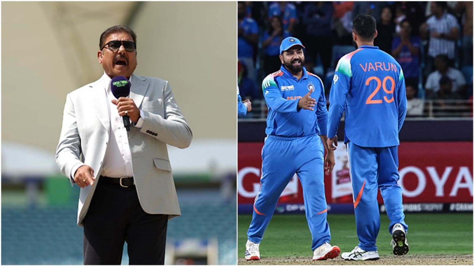 'I don't think Australia have...': Ravi Shastri wants Rohit Sharma to keep Varun Chakravarthy in playing XI for Champions Trophy 2025 semifinal Ravi Shastri at the coin toss in Dubai; Varun Chakravarthy celebrates a wicket with Rohit Sharma against New Zealand.