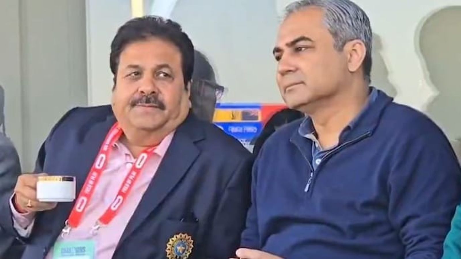 BCCI vice president Rajeev Shukla watches NZ vs SA semi-final with PCB Chairman Mohsin Naqvi in Lahore BCCI vice president Rajeev Shukla watches NZ vs SA semi-final with PCB Chairman Mohsin Naqvi in Lahore